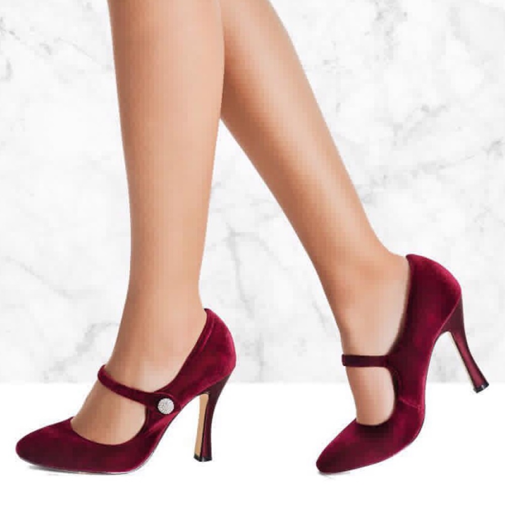 Merlot Red Retro Mary Jane Stiletto Heeled Pump